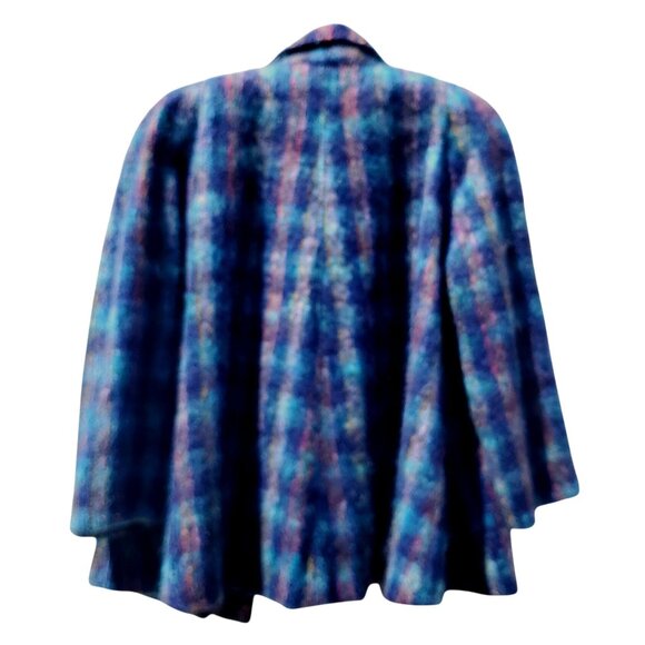 Vintage 1980s Mohair Blue Tweed Plaid Car Coat Plus Size Volup Jacket 22 - Picture 3 of 12